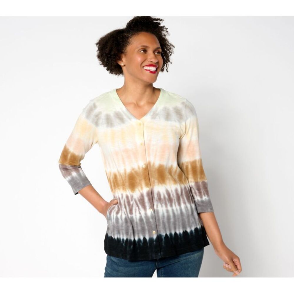 Fashion Women's Top Sweater Sz L Tie-Dye Button-Front Cardigan Black A650014